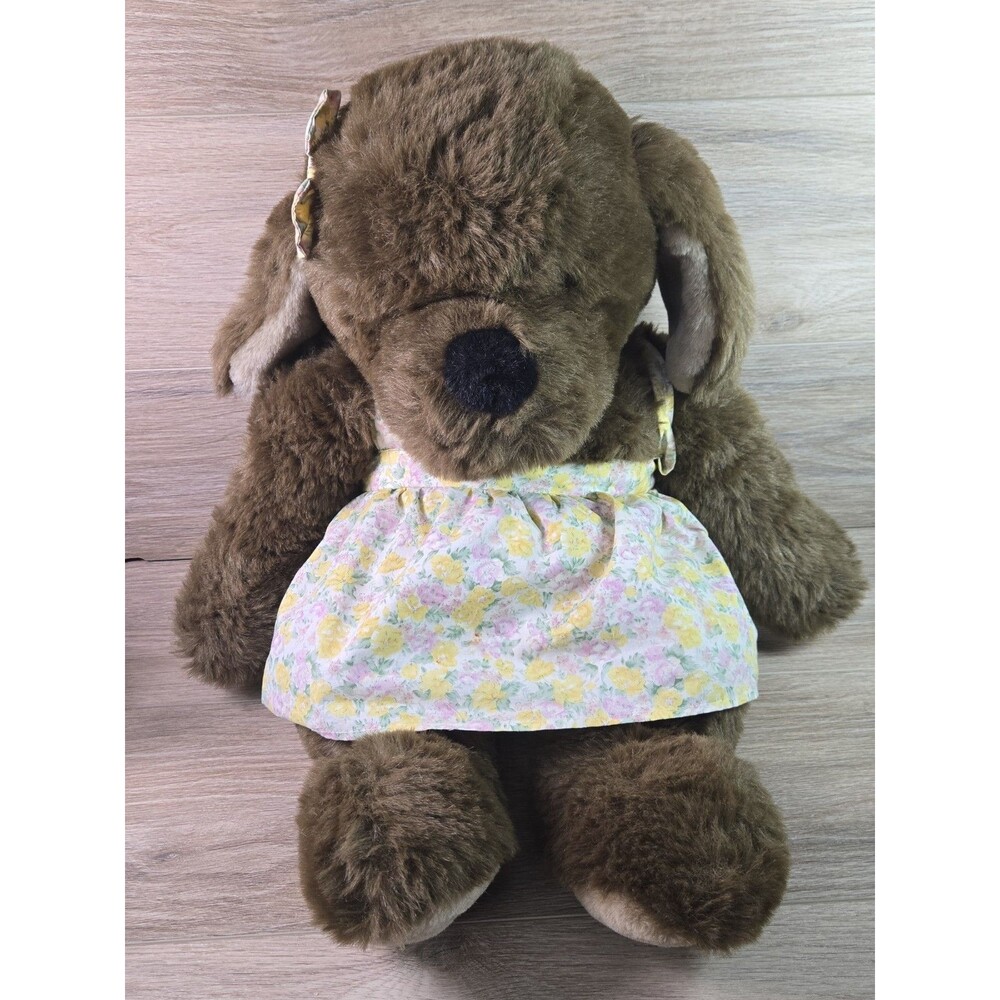 VTG Floppy Friends Exclusively Mervyns Large 26" Dark Brown Dog Plush With Dress